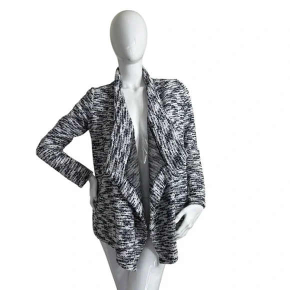 Vince Camuto Navy grey White Waterfall draped Front Long Sleeve jacket Sweater S - Picture 14 of 15